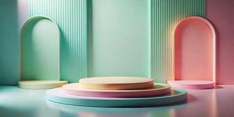 Soft Pastel 3D Podium Mockup: Aerial View, Product Display Stand