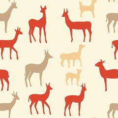 Fototapeta premium Red and Beige Antelope Seamless Pattern Design: A Stylish Wildlife Textile Print