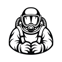 Monochrome of Hazmat Suited Figure with Full Protective Gear and Bold Outlines