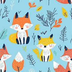 Adorable Fox Pattern: Cute Cartoon Foxes in Autumnal Forest Seamless Design for Kids Fabric, Wallpaper, and Wrapping Paper