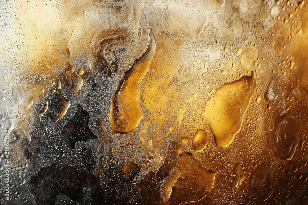 Poster Abstract image of water droplets on a golden surface, creating a unique textured pattern.