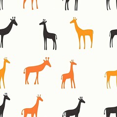 Obraz premium Adorable Giraffe Pattern: Orange and Black Giraffes Seamless Repeat Design for Kids Fabric, Wallpaper, and More