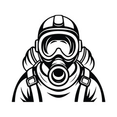Protective Suit Silhouette Person Wearing a Full Body Suit and a Gas Mask