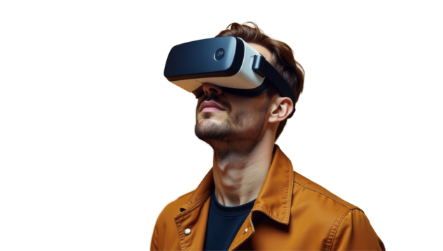 Man Wear VR isolated on transparent background, PNG 