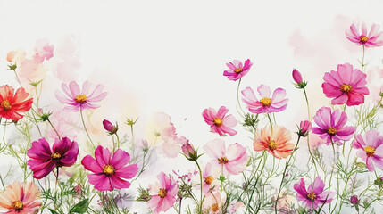 Elegant wedding invitation card background . Minimal hand painted watercolor Cosmos flowers texture template background. Design for wedding, vip cover, poster, rsvp moderncard.Valentine's Day