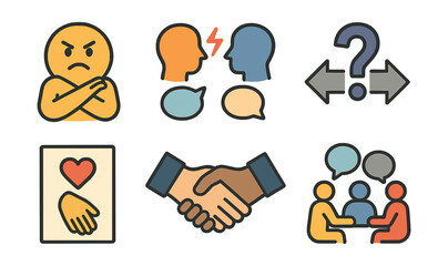 Conflict resolution icons set: collaborative and constructive communication symbols. Vector icons