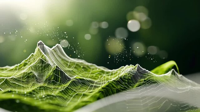 Abstract Green Mountain Landscape with Particle Effects