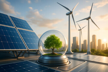 Sustainable energy with solar and wind power.