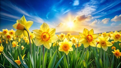 Obraz premium Spring Daffodils: Vibrant Yellow Flowers in Sharp Focus