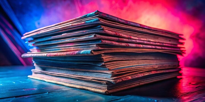 Stacked Vintage Comic Books, Pink & Blue Duotone, Long Exposure Photography