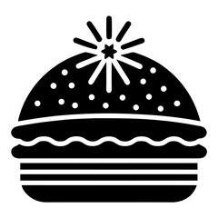 Delicious vector illustration of a sweet fast food birthday celebration with a chocolate hamburger cake, topped with cream, cherry, and strawberry decorations
