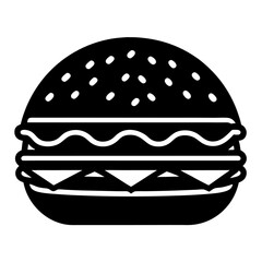 Delicious cartoon hamburger illustration featuring a beef patty, cheese, tomato, and bun, perfect as a fast food icon or restaurant symbol