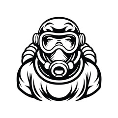 Monochrome Silhouette Hazmat Suit, Protective Gear, Safety Mask, Isolated, Full Body