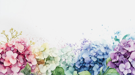 Fototapeta premium Elegant wedding invitation card background . Minimal hand painted watercolor Hydrangea flowers texture template background. Design for wedding, vip cover, poster, rsvp moderncard.Valentine's Day
