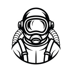 Black and White Mascot Person in Gas Mask, Protective Suit, Full Gear