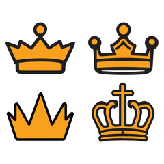 Flat Gold Crown Set – Vector Icons for Royalty and Power