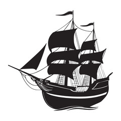 Pirate Ship with Full Black Sails – Bold Nautical Vector Illustration