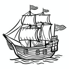 Antique Sailing Ship with Windows – Historic Maritime Vessel Vector