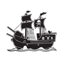 Armed Pirate Ship Illustration – Classic Pirate Boat with Cannons