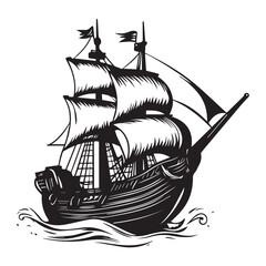 Vintage Sailing Ship Illustration – Old Maritime Adventure Vector