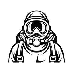 Monochrome Person in Full Protective Hazmat Suit with Gas Mask Gear