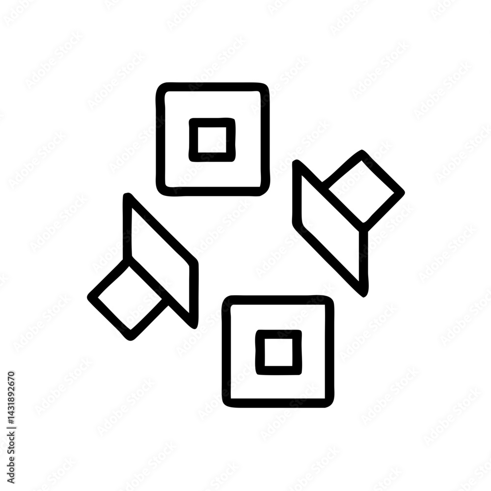 Poster interlocking squares and cubes creating a dynamic, playful, and interconnected visual puzzle with bo