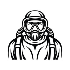 Hazmat Suit Man in Protective Gear, Gas Mask, Full Body Protection, Bold Monochrome Art