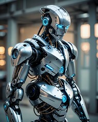 Fototapeta premium Synthetic Affection: Advanced AI Humanoids in Close Interaction