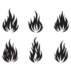 Flame Vector Set – Stylized Fire Icons in Black and White