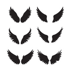 Silhouette Angel Wings Set – Spread and Folded Wing Vector Icons