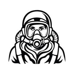 Striking Black & White Portrait Man with Helmet and Goggles Detailed Outline Style