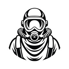 Black and White of a Figure Wearing a FullFace Gas Mask and Uniform