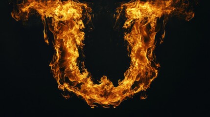 Fiery U-shape flame against black background; abstract design