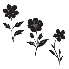 Elegant Flower Stems with Leaves – Black Silhouette Botanical Vector