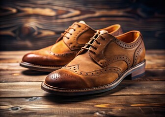 Stylish Brown Suede Brogues on Wooden Tabletop - Men's Fashion Footwear