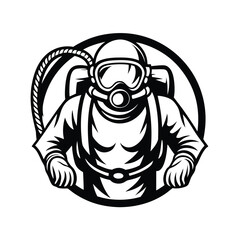 Black and White Silhouette of a Person in Protective Suit and Mask, Circle