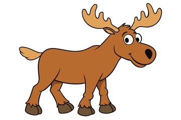 Moose Walking Illustration on White Background