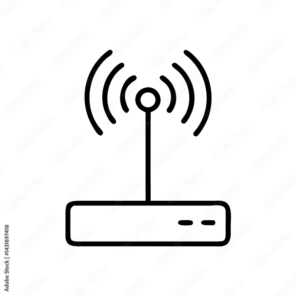 Poster a bold, simple wifi router icon broadcasting connection, showcasing strong signal strength with a cl