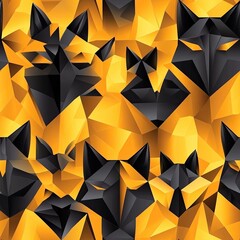 Abstract Geometric Wolf Pattern: Black and Gold Polygonal Animal Design