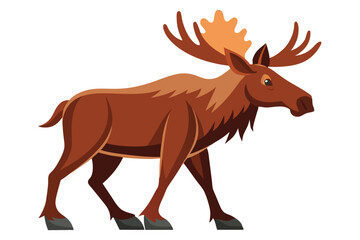 Moose Walking Illustration on White Background