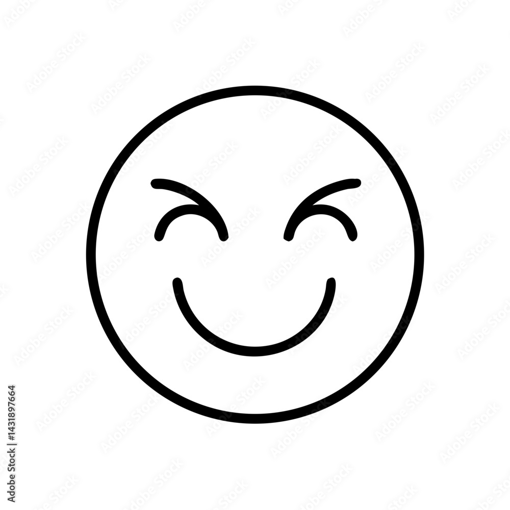 Poster a mischievously happy face beaming with pure joy, a simple line art design with bold black lines on 