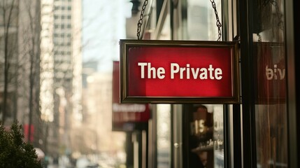 Red Private Club Sign, City Street, Hanging Sign, Business, Urban Background