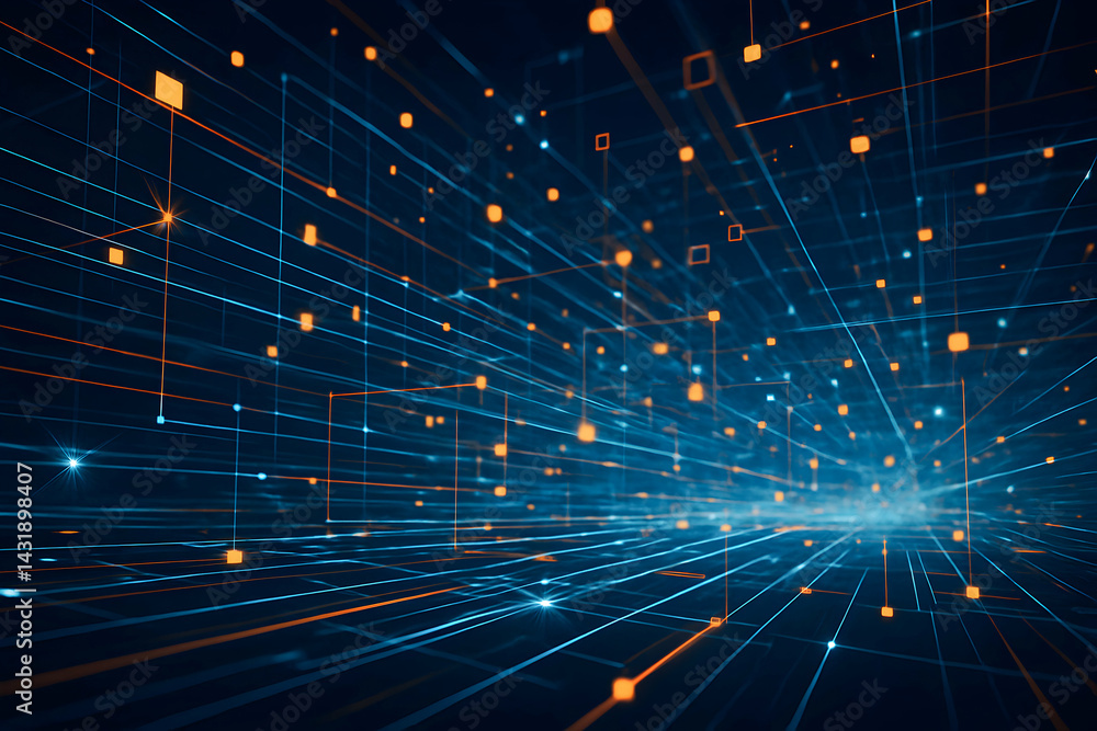 Aufkleber abstract digital network with glowing particles.