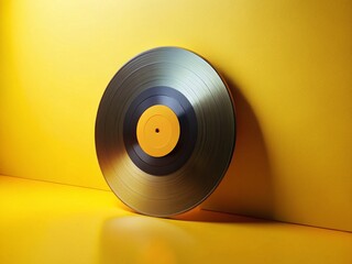 Summer Vibes: Yellow Vinyl Record on Yellow Background - Music Stock Photo