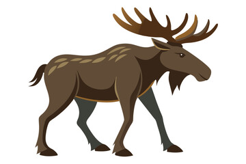 Moose Walking Illustration on White Background
