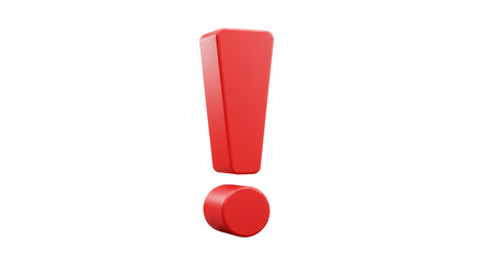 3d red exclamation mark isolated on transparent background, PNG 