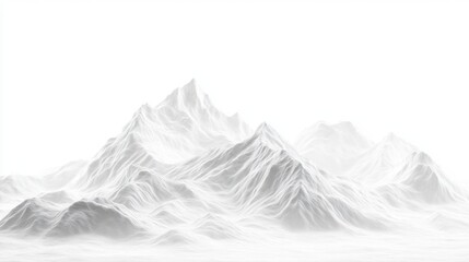 Mountain range with snow and fog or mist white and gray tones.