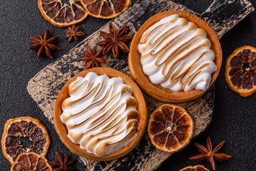 Lemon tart, meringue pie or fruit cream tart