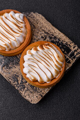 Lemon tart, meringue pie or fruit cream tart