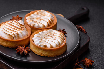 Lemon tart, meringue pie or fruit cream tart